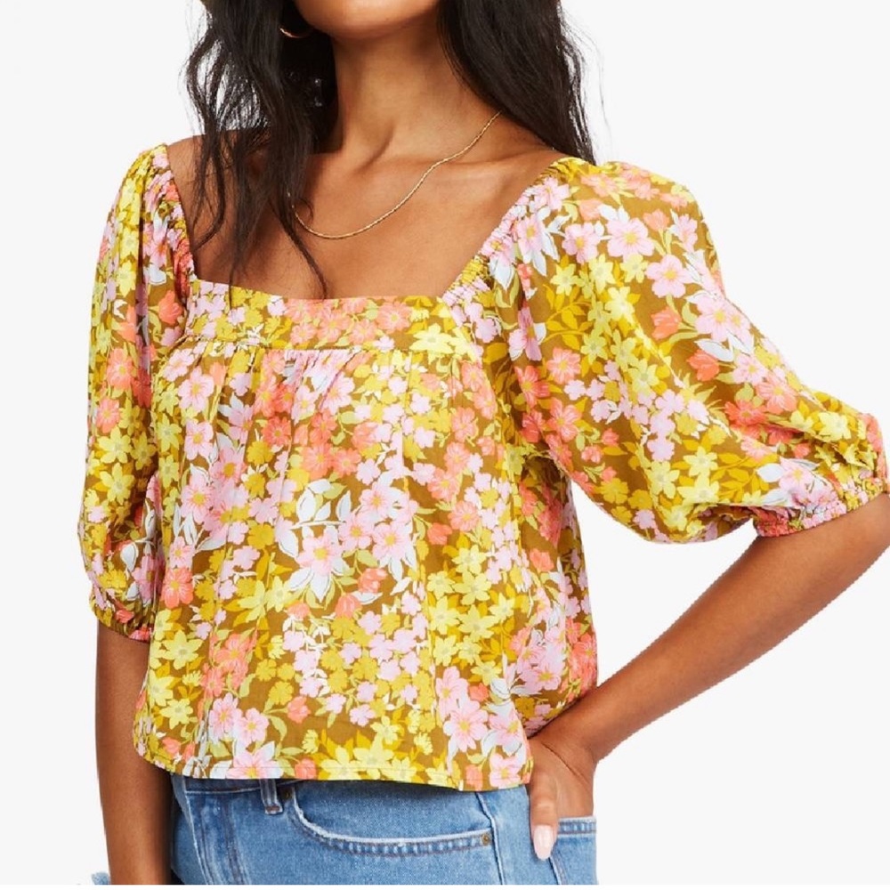 Billabong Beach Daze Puff Sleeve Cropped Top Medium
